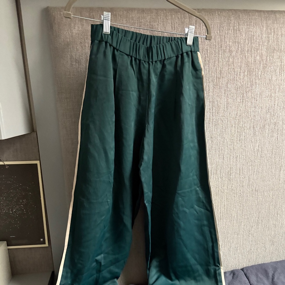 TWP Drapey Green Pants with Off White Piping
